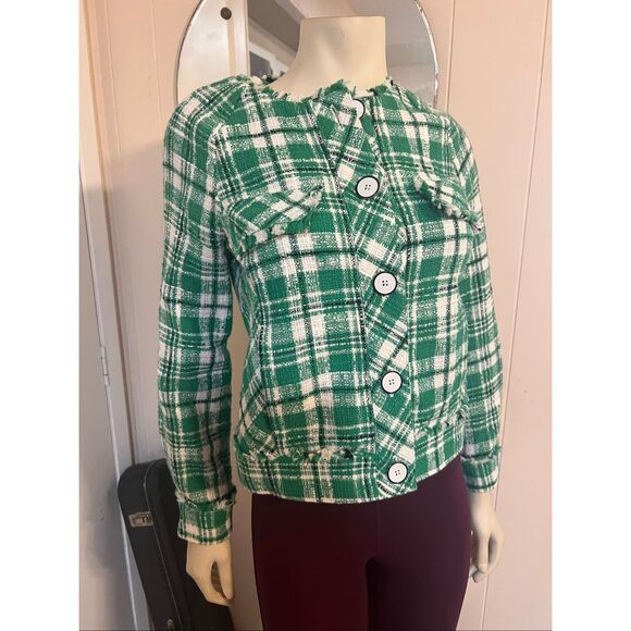 Cabi Women's Sophia Green Plaid Tweed Button Up Library Jacket Style #5653 Sz XS - Picture 2 of 8